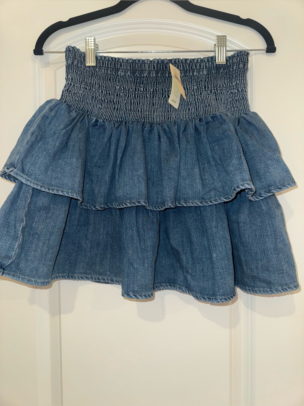 NWT Aerie Denim Tiered Smocked-Waist Skirt - Blue